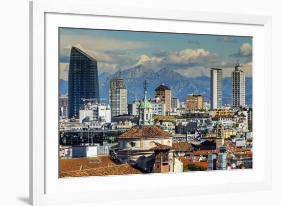 City Skyline with the Alps in the Background, Milan, Lombardy, Italy-Stefano Politi Markovina-Framed Photographic Print