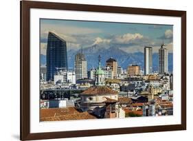 City Skyline with the Alps in the Background, Milan, Lombardy, Italy-Stefano Politi Markovina-Framed Photographic Print