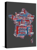 City Text Map of France-Michael Tompsett-Stretched Canvas