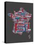 City Text Map of France-Michael Tompsett-Stretched Canvas