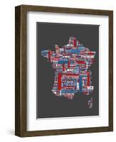 City Text Map of France-Michael Tompsett-Framed Art Print