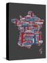 City Text Map of France-Michael Tompsett-Stretched Canvas