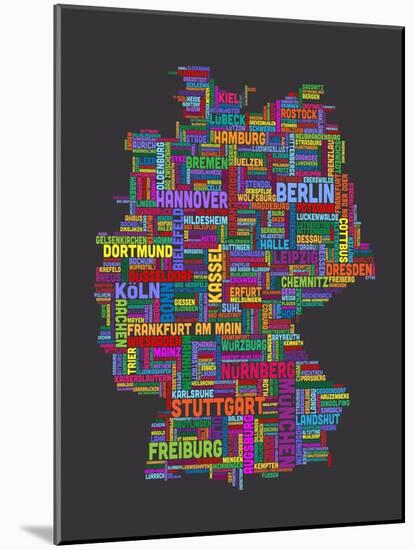 City Text Map of Germany-Michael Tompsett-Mounted Art Print