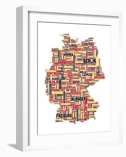 City Text Map of Germany-Michael Tompsett-Framed Art Print