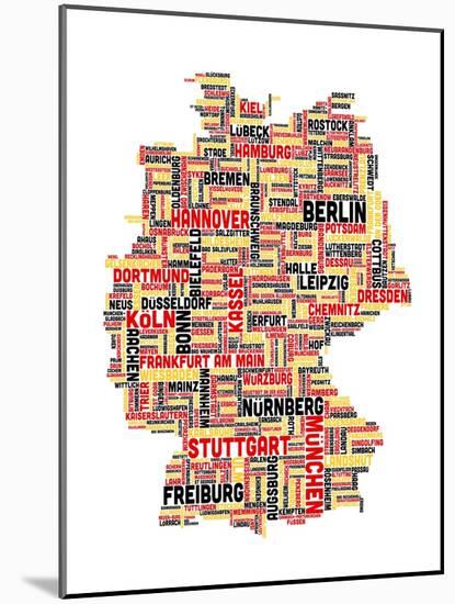 City Text Map of Germany-Michael Tompsett-Mounted Art Print