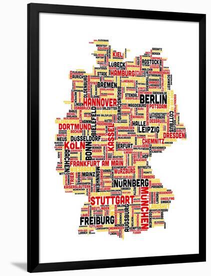 City Text Map of Germany-Michael Tompsett-Framed Art Print