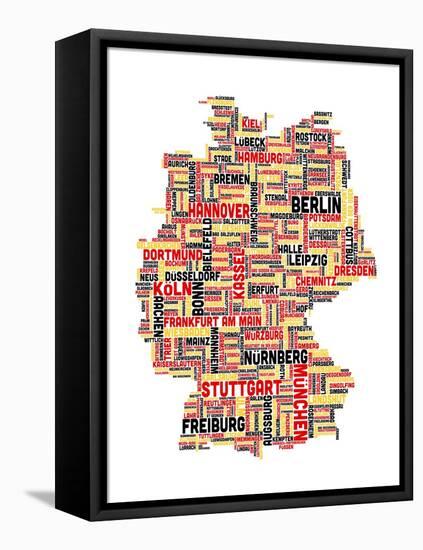 City Text Map of Germany-Michael Tompsett-Framed Stretched Canvas