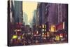 City Traffic and Colorful Light in Hong Kong,Illustration Painting-Tithi Luadthong-Stretched Canvas