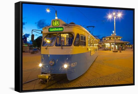 City Trams at Dusk, Drottningtorget, Gothenburg, Sweden, Scandinavia, Europe-Frank Fell-Framed Stretched Canvas