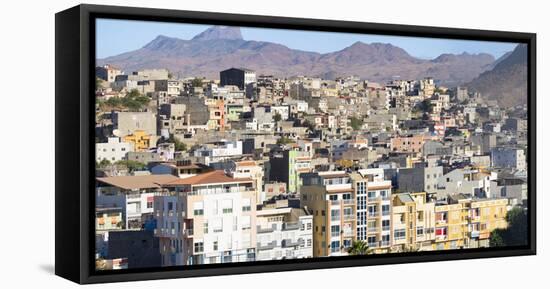 City view from Plato towards the western quarters. The capital Praia on Santiago Island-Martin Zwick-Framed Stretched Canvas