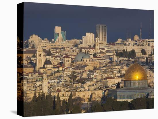 City View with Temple Mount and Dome of the Rock from the Mount of Olives, Jerusalem, Israel-Walter Bibikow-Stretched Canvas