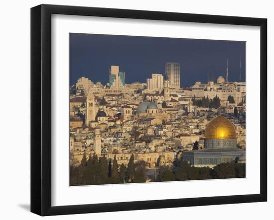 City View with Temple Mount and Dome of the Rock from the Mount of Olives, Jerusalem, Israel-Walter Bibikow-Framed Photographic Print