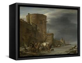 City Wall of Haarlem in the Winter-Nicolaes Pietersz. Berchem-Framed Stretched Canvas