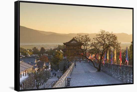 City Walls and South Gate at dawn, Dali, Yunnan, China-Ian Trower-Framed Stretched Canvas