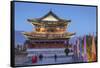 City Walls and South Gate at dusk, Dali, Yunnan, China-Ian Trower-Framed Stretched Canvas