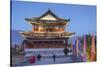 City Walls and South Gate at dusk, Dali, Yunnan, China-Ian Trower-Stretched Canvas