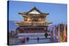 City Walls and South Gate at dusk, Dali, Yunnan, China-Ian Trower-Stretched Canvas