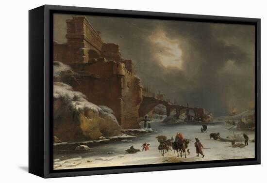 City Walls in Winter, C.1650-70 (Oil on Canvas)-Willem Schellinks-Framed Stretched Canvas