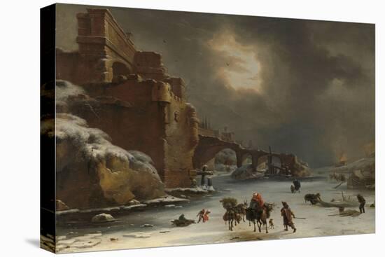 City Walls in Winter, C.1650-70 (Oil on Canvas)-Willem Schellinks-Stretched Canvas