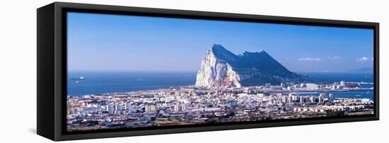 City with a Cliff in the Background, Rock of Gibraltar, Gibraltar, Spain-null-Framed Stretched Canvas