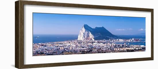 City with a Cliff in the Background, Rock of Gibraltar, Gibraltar, Spain-null-Framed Photographic Print