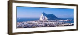 City with a Cliff in the Background, Rock of Gibraltar, Gibraltar, Spain-null-Framed Photographic Print