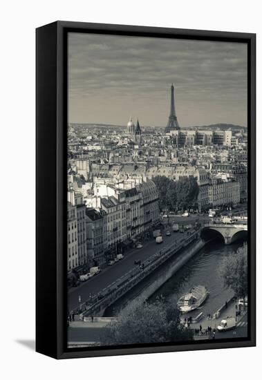 City with Eiffel Tower in the Background Viewed from Notre Dame Cathedral, Paris, Ile-De-France-null-Framed Stretched Canvas