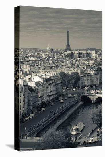 City with Eiffel Tower in the Background Viewed from Notre Dame Cathedral, Paris, Ile-De-France-null-Stretched Canvas