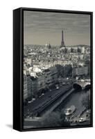 City with Eiffel Tower in the Background Viewed from Notre Dame Cathedral, Paris, Ile-De-France-null-Framed Stretched Canvas