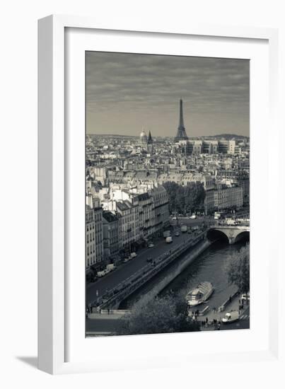 City with Eiffel Tower in the Background Viewed from Notre Dame Cathedral, Paris, Ile-De-France-null-Framed Photographic Print