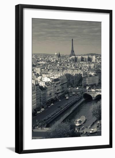 City with Eiffel Tower in the Background Viewed from Notre Dame Cathedral, Paris, Ile-De-France-null-Framed Photographic Print