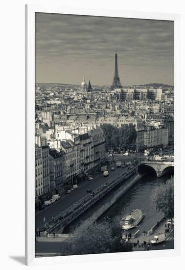 City with Eiffel Tower in the Background Viewed from Notre Dame Cathedral, Paris, Ile-De-France-null-Framed Photographic Print