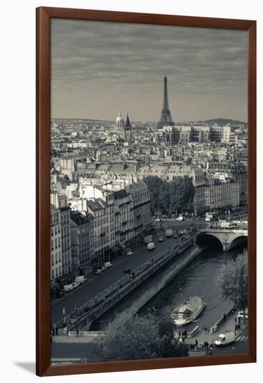 City with Eiffel Tower in the Background Viewed from Notre Dame Cathedral, Paris, Ile-De-France-null-Framed Photographic Print