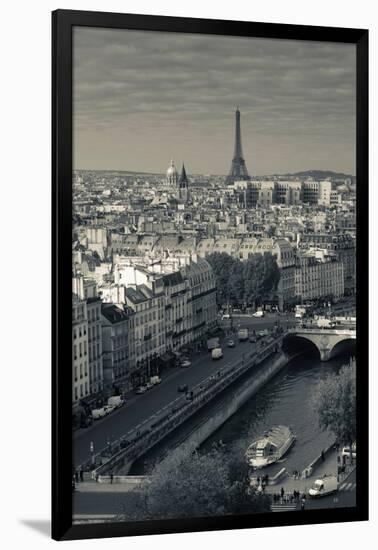 City with Eiffel Tower in the Background Viewed from Notre Dame Cathedral, Paris, Ile-De-France-null-Framed Photographic Print