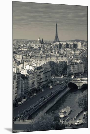 City with Eiffel Tower in the Background Viewed from Notre Dame Cathedral, Paris, Ile-De-France-null-Mounted Premium Photographic Print