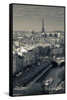 City with Eiffel Tower in the Background Viewed from Notre Dame Cathedral, Paris, Ile-De-France-null-Framed Stretched Canvas