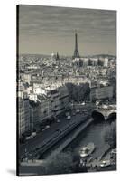 City with Eiffel Tower in the Background Viewed from Notre Dame Cathedral, Paris, Ile-De-France-null-Stretched Canvas