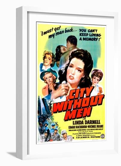 City Without Men, US poster, Linda Darnell, 1943-null-Framed Art Print