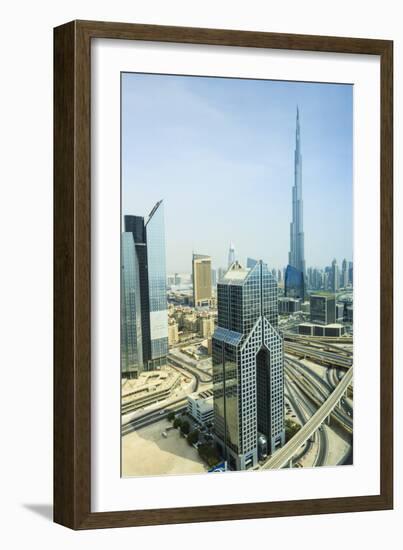 Cityscape and Burj Khalifa, Dubai, United Arab Emirates, Middle East-Amanda Hall-Framed Photographic Print