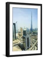 Cityscape and Burj Khalifa, Dubai, United Arab Emirates, Middle East-Amanda Hall-Framed Photographic Print