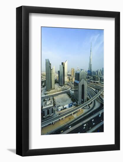 Cityscape and Burj Khalifa, Dubai, United Arab Emirates, Middle East-Amanda Hall-Framed Photographic Print