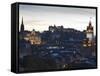 Cityscape at Dusk Looking Towards Edinburgh Castle, Edinburgh, Scotland, Uk-Amanda Hall-Framed Stretched Canvas