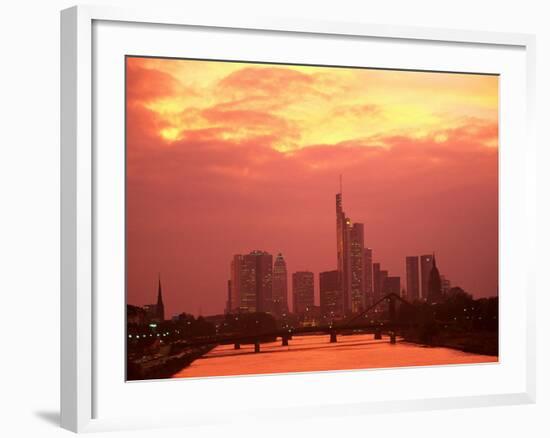 Cityscape at Dusk of Frankfurt, Germany-Peter Adams-Framed Photographic Print