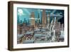 Cityscape at Night. Basic (Linear) Gradients Used. No Transparency.-Malchev-Framed Art Print