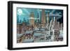 Cityscape at Night. Basic (Linear) Gradients Used. No Transparency.-Malchev-Framed Art Print