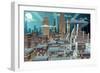 Cityscape at Night. Basic (Linear) Gradients Used. No Transparency.-Malchev-Framed Art Print