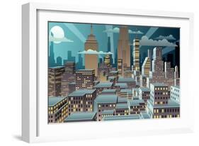 Cityscape at Night. Basic (Linear) Gradients Used. No Transparency.-Malchev-Framed Art Print