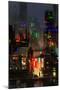 Cityscape Digital Painting of Building at Night-Tithi Luadthong-Mounted Art Print