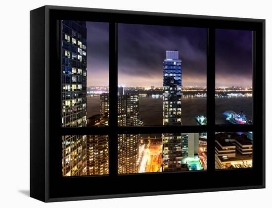 Cityscape Foggy Night in Manhattan - Hudson River View - New York, USA-Philippe Hugonnard-Framed Stretched Canvas