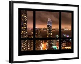 Cityscape Foggy Night in Manhattan - Hudson River View - New York, USA-Philippe Hugonnard-Framed Photographic Print